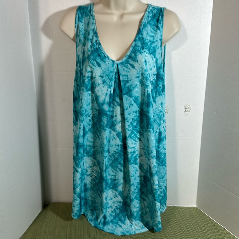 Amana 2X Sleeveless V Neck Teal Tie Dye Embellished top EUC